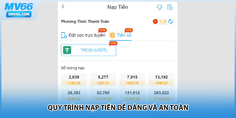 Quy trình nạp tiền dễ dàng và an toàn